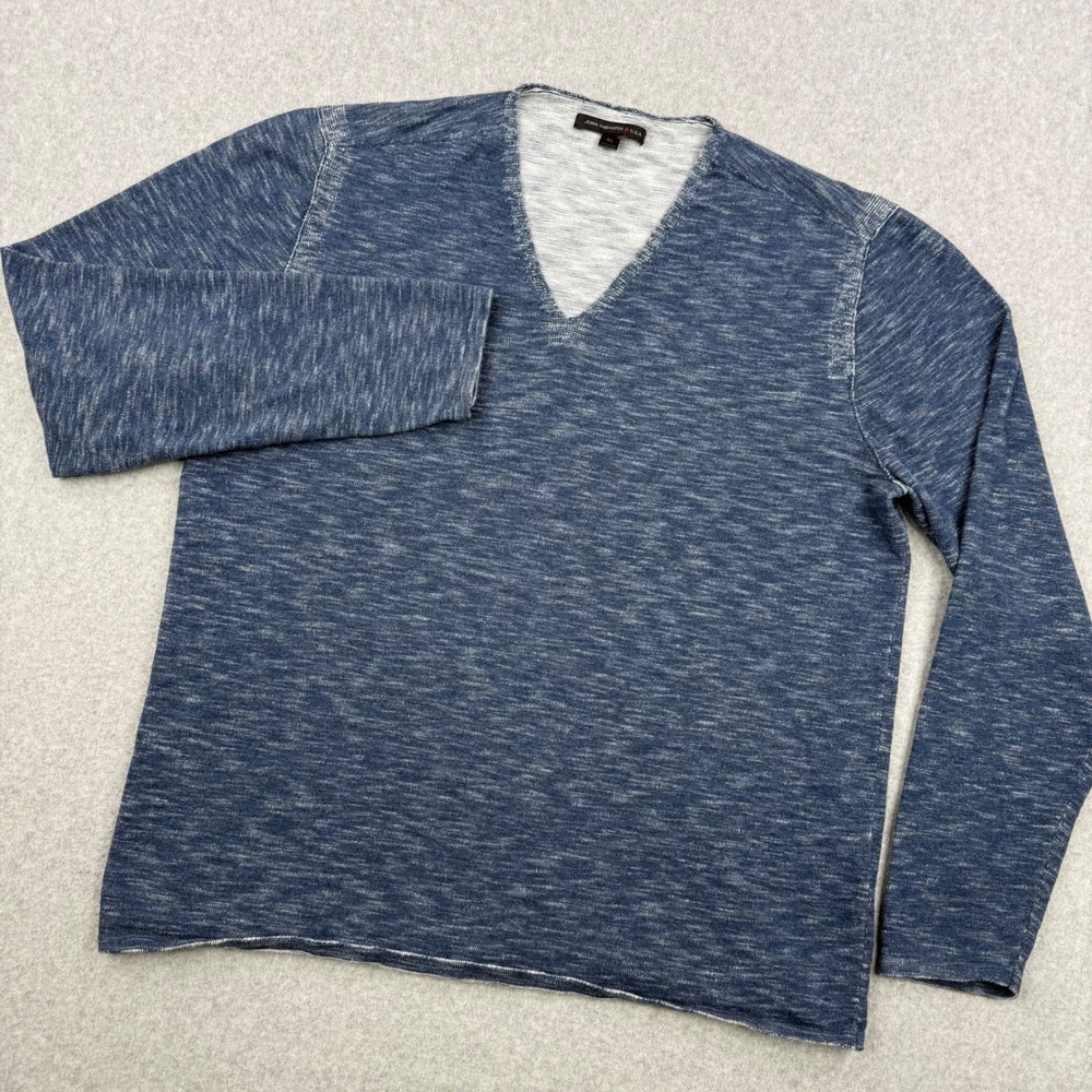 John Varvatos Sweater Mens XL‎ Blue Heathered V Neck Slub Knit Long Sleeve